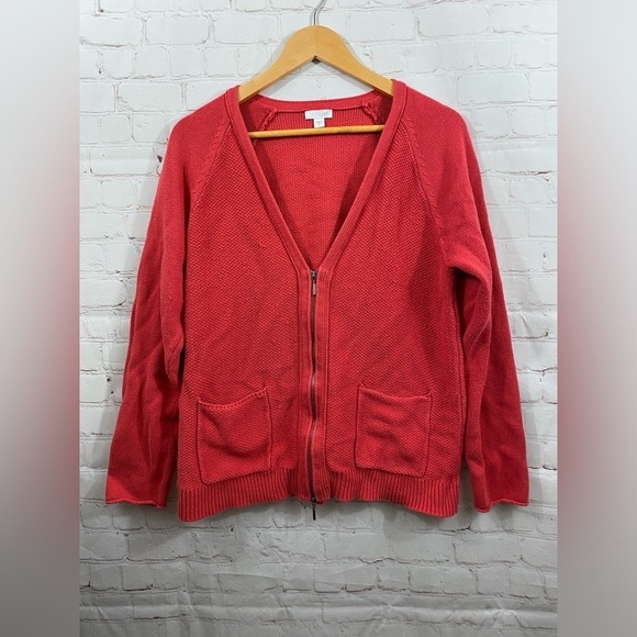 J.Jill Zip Up V-Neck Knit Cardigan Womens Size Medium Salmon Color - Picture 1 of 12